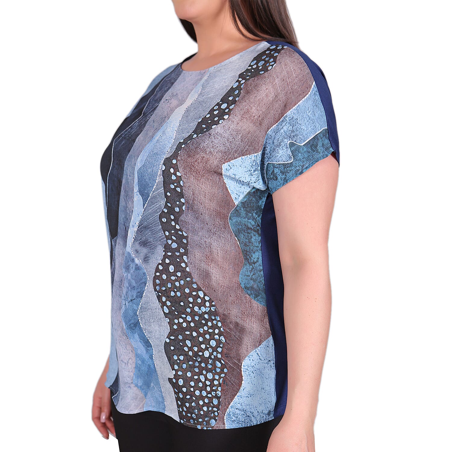 TAMSY Sahara Pattern Low Sleeve Blouse (Size M,12-14) - Blue Colour