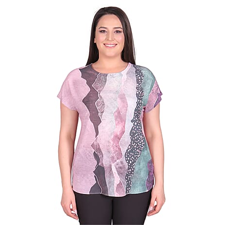 TAMSY Sahara Pattern Low Sleeves Blouse (Size S,8-10) - Lilac Colour