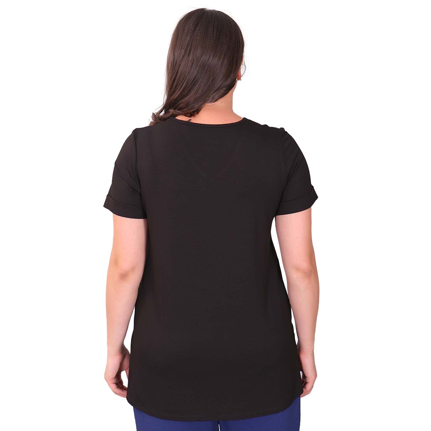 TAMSY Long Solid Coloured Viscose Tunic Top (Size S,8-10) - Black