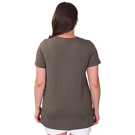 TAMSY Long Solid Coloured Tunic Top (Size S,8-10) - Khaki