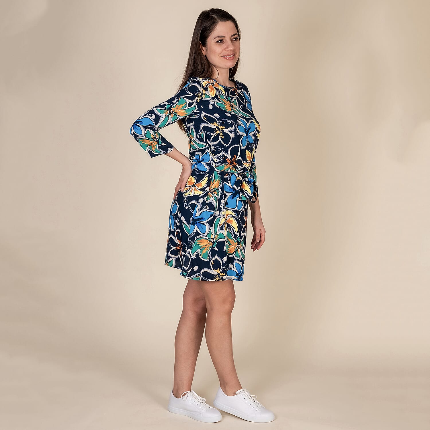 100% Viscose Floral Pattern Plum Dress (Size S,8-10) - Multi