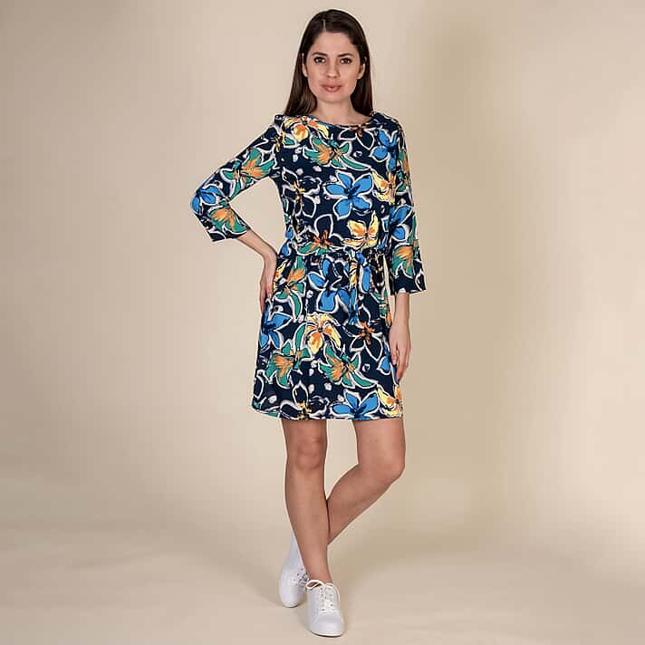 TAMSY Floral Pattern Women's Dress - Blue