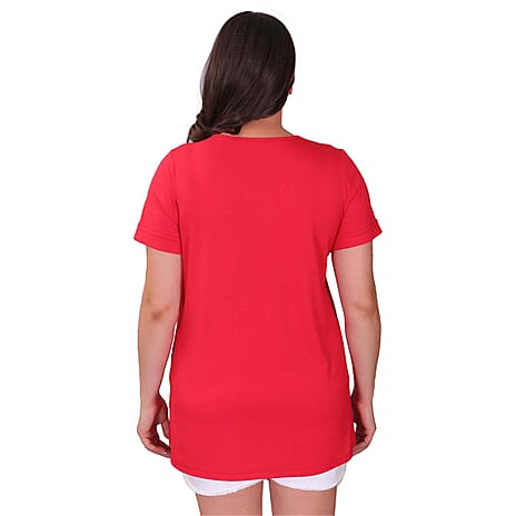 TAMSY Long Solid Colored Tunic Top (Size M,12-14) - Red