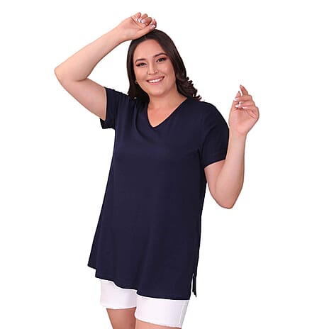 TAMSY Long Solid Colored Tunic Top (Size S,8-10) - Blue