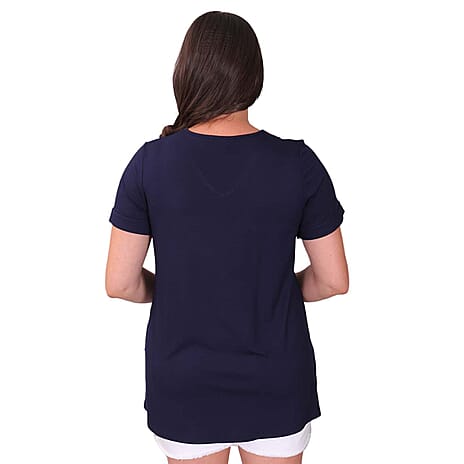 TAMSY Long Solid Colored Tunic Top (Size S,8-10) - Blue