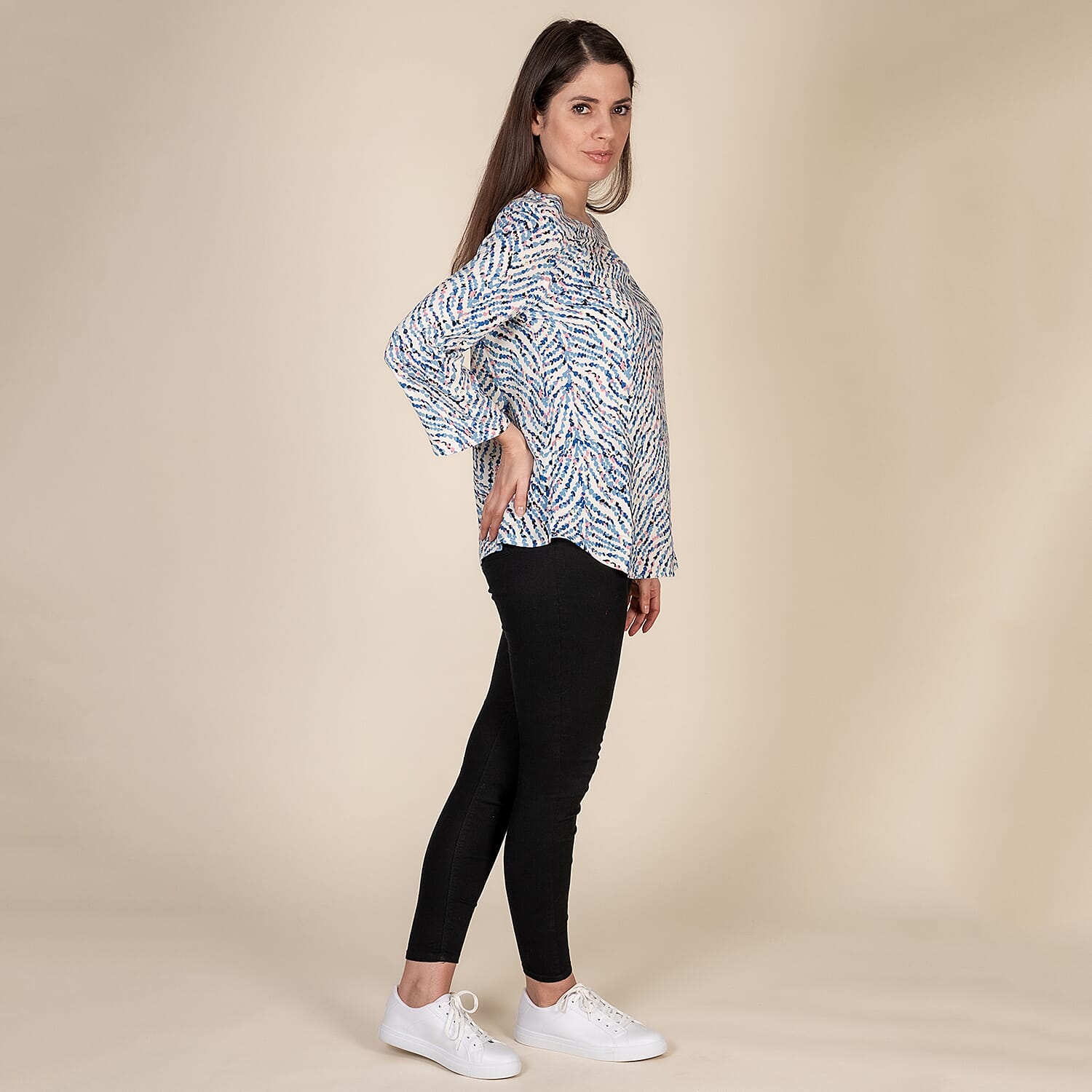 TAMSY 100% Viscose Multi Heart Pattern Top (Size S,8-10) - Multi