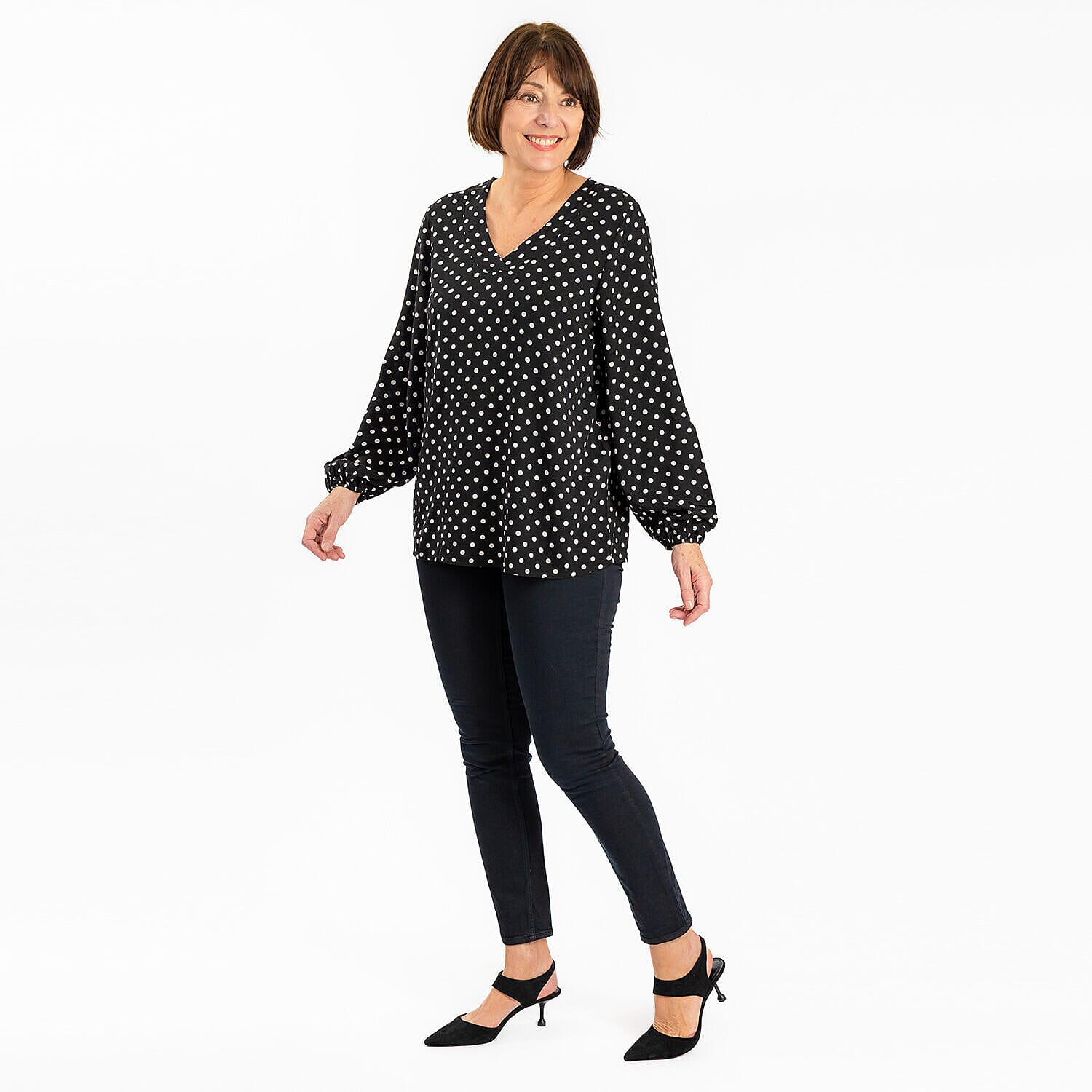 TAMSY Polka Dots 100% Viscose Top (Size S,8-10) - Black