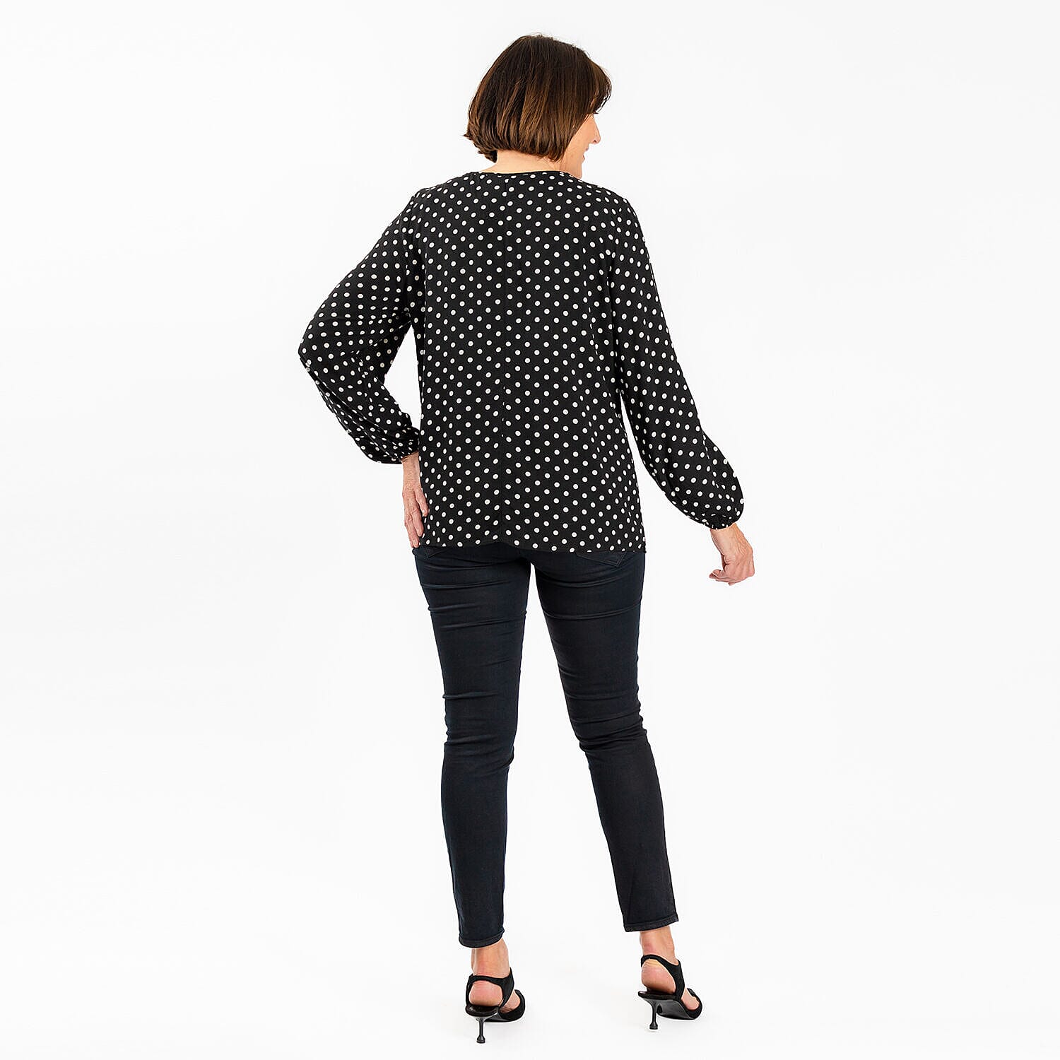 TAMSY Polka Dots 100% Viscose Top (Size S,8-10) - Black