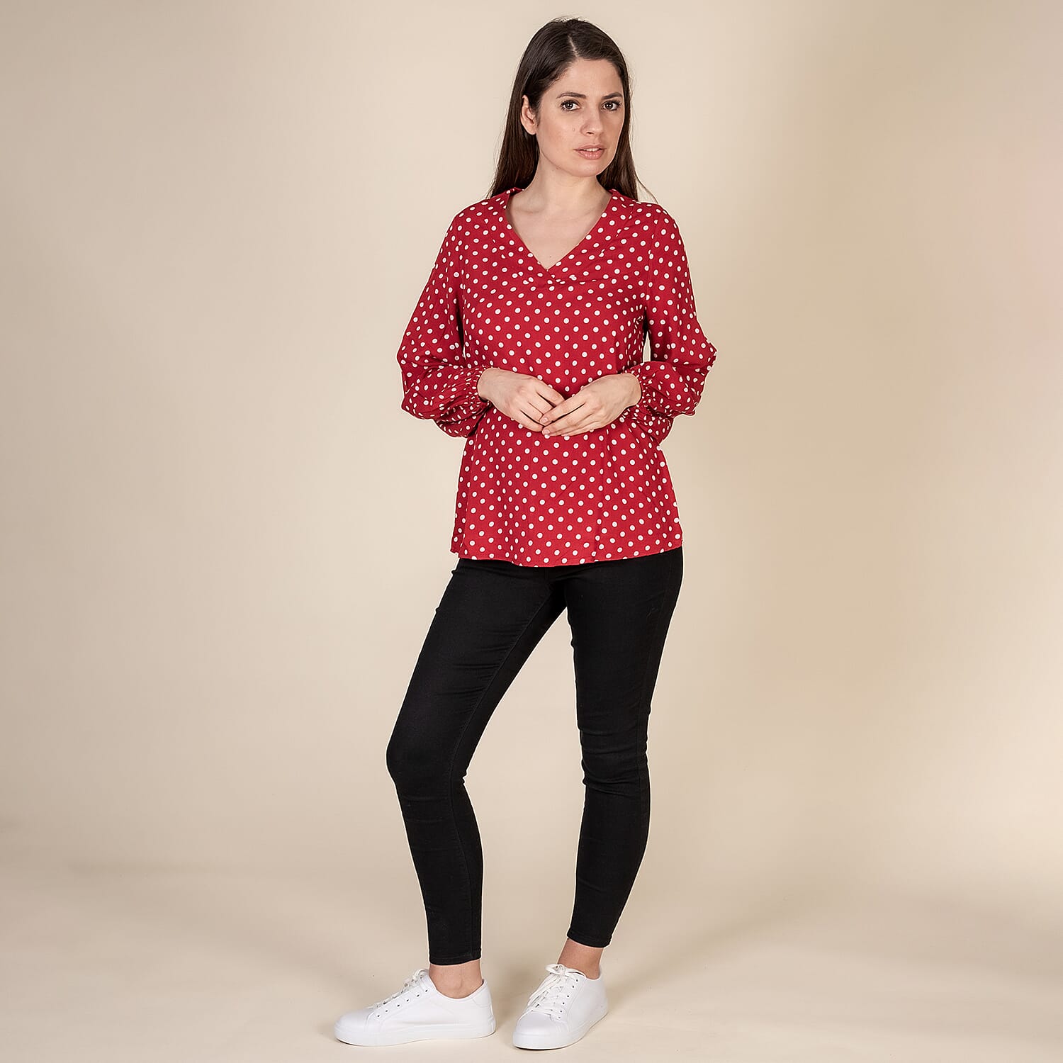 TAMSY 100% Viscose Polka Dot Pattern Top (Size S,8-10) - Red