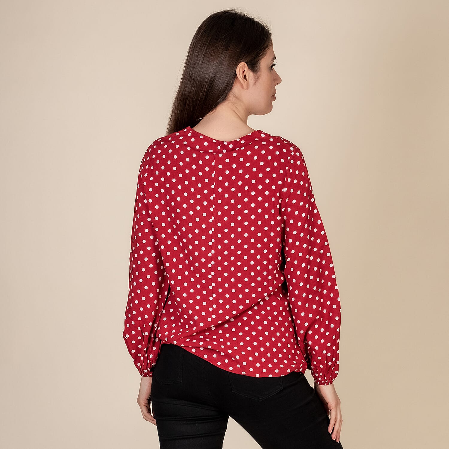 TAMSY 100% Viscose Polka Dot Pattern Top (Size S,8-10) - Red