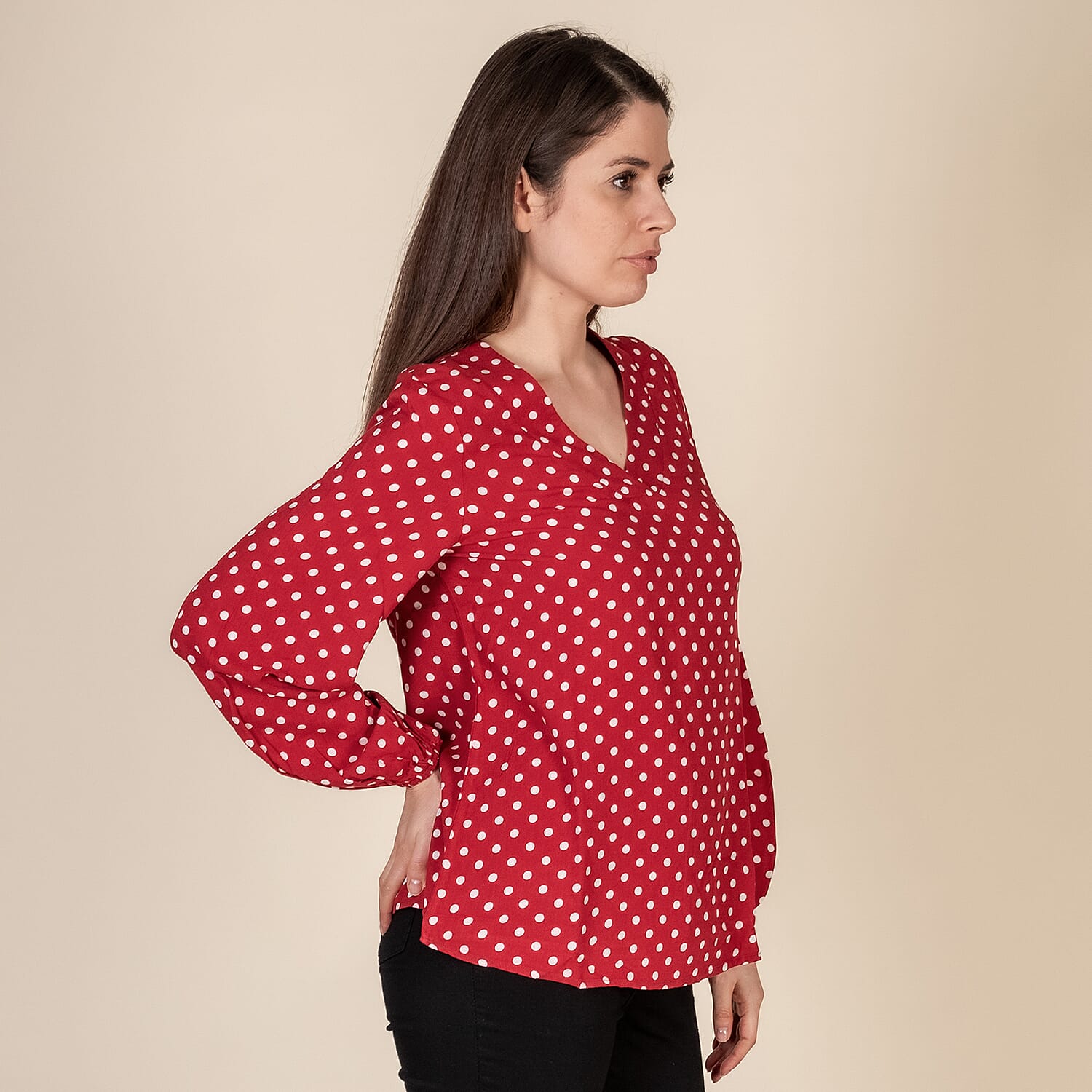 TAMSY 100% Viscose Polka Dot Pattern Top (Size S,8-10) - Red