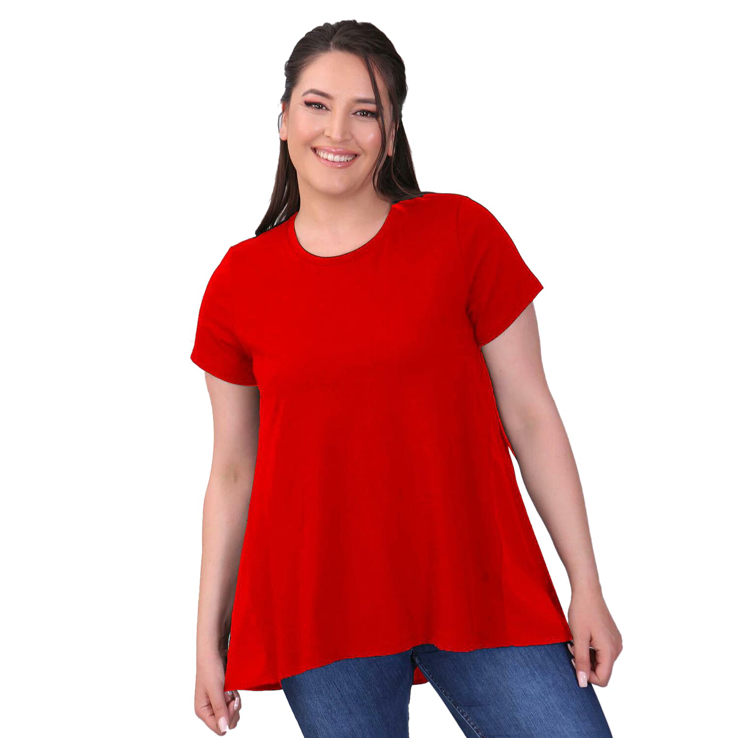 TAMSY Poplin Tunic Blouse (Size S,8-10) - Red