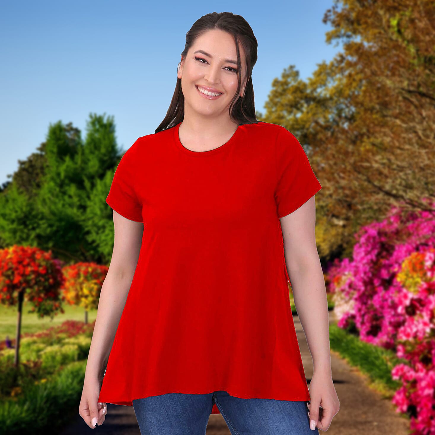 TAMSY Poplin Tunic Blouse (Size S,8-10) - Red