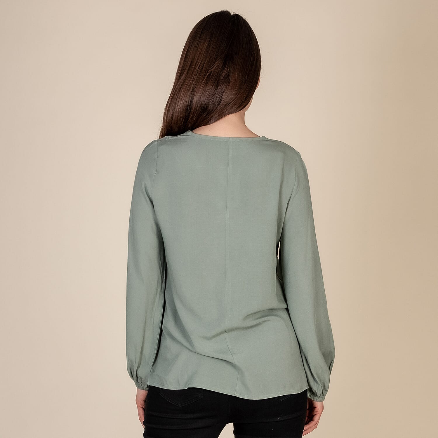 TAMSY 100% Viscose V Neck Top (Size S,8-10) - Pista Green