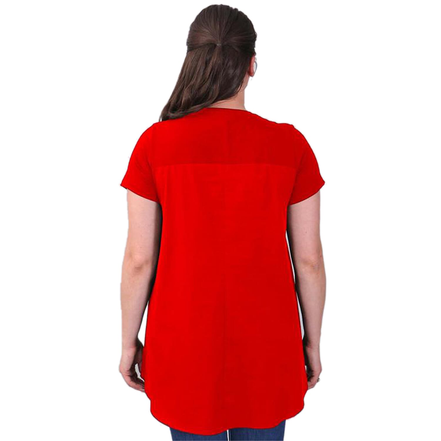 TAMSY Poplin Tunic Blouse (Size M,12-14) - Red