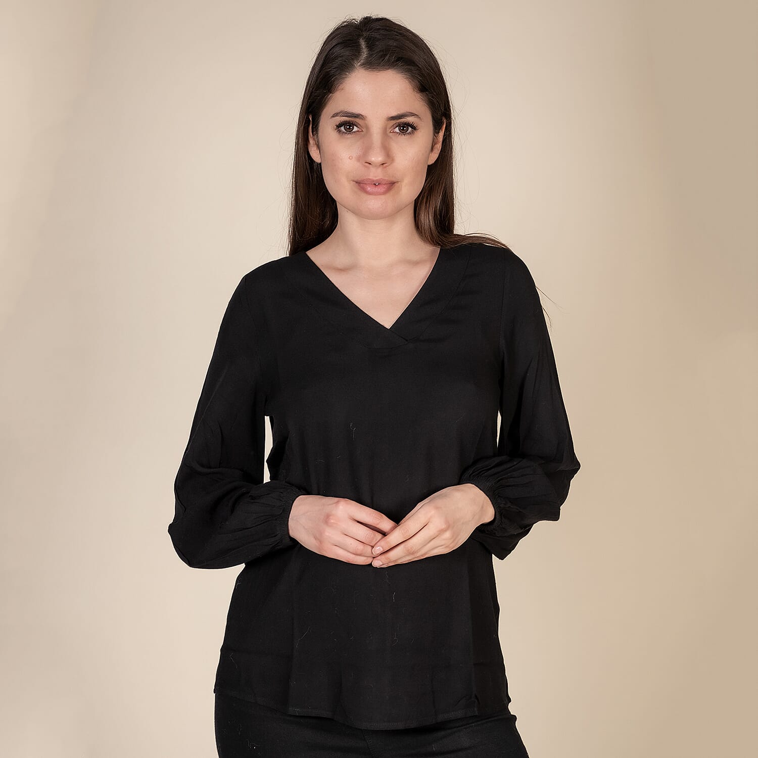 TAMSY 100% Viscose V Neck Top (Size L,16-18) - Black