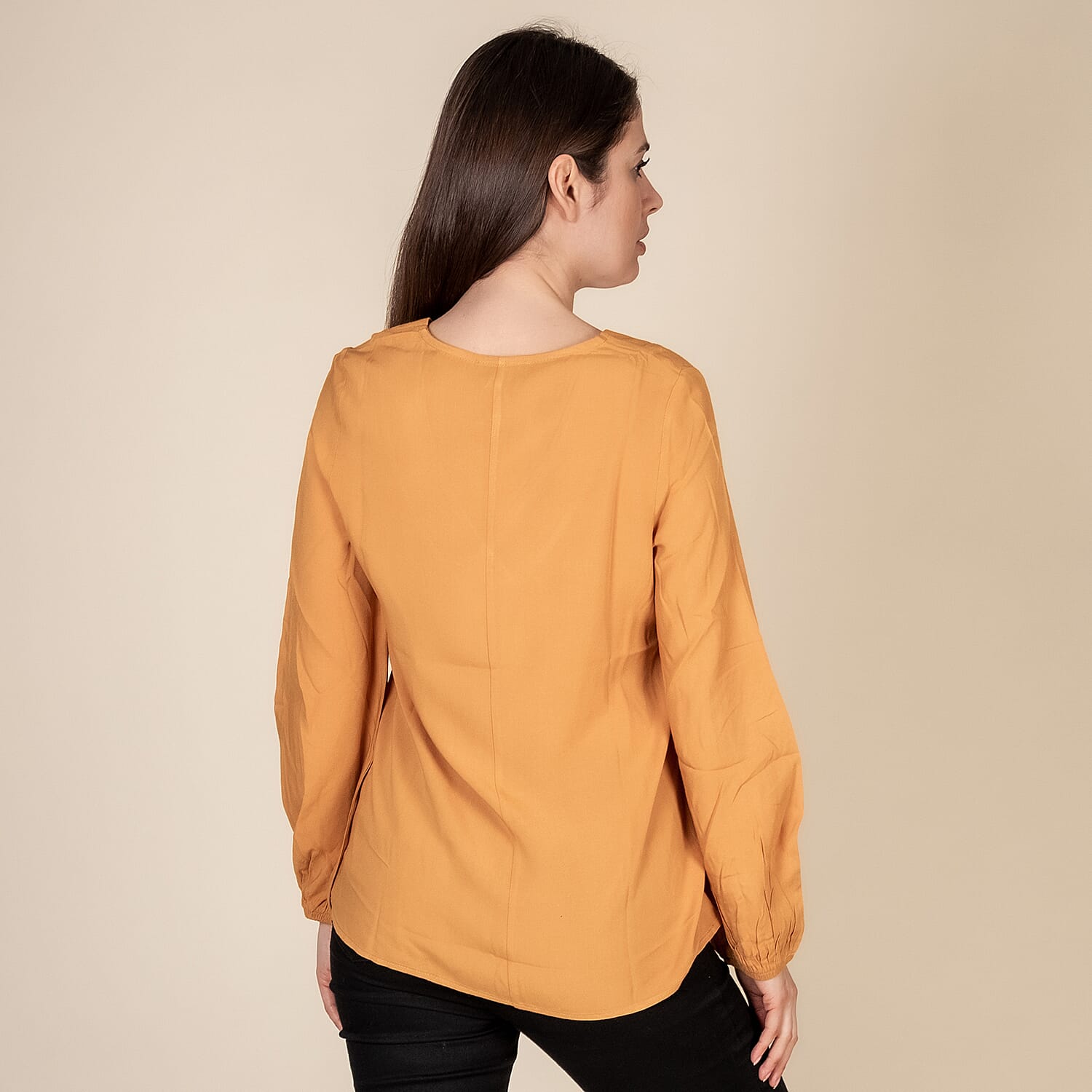 TAMSY 100% Viscose V Neck Top (Size M,12-14) - Orange