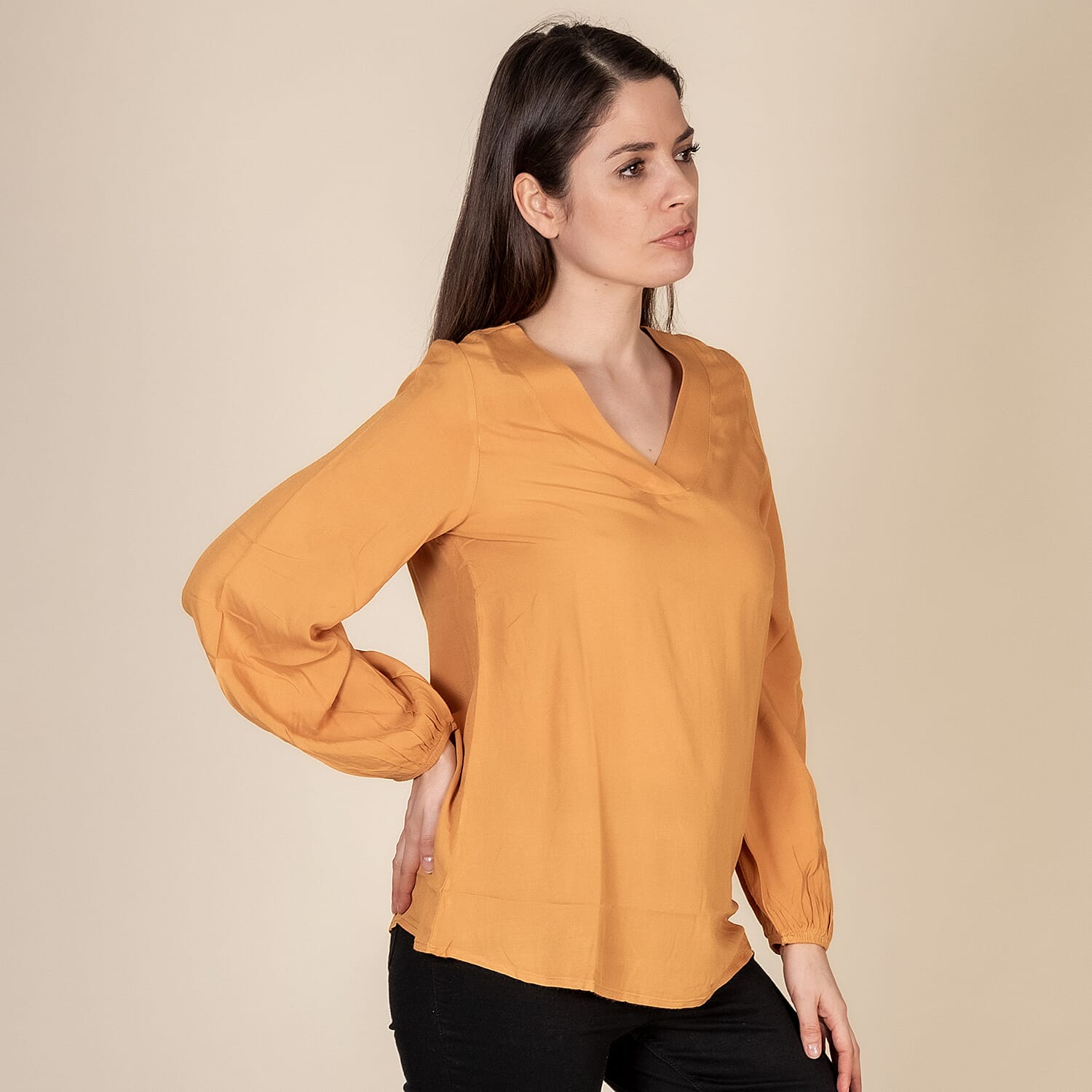 TAMSY 100% Viscose V Neck Top (Size M,12-14) - Orange