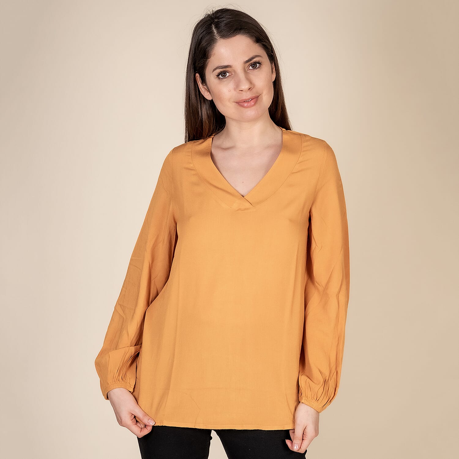 TAMSY 100% Viscose V Neck Top (Size M,12-14) - Orange