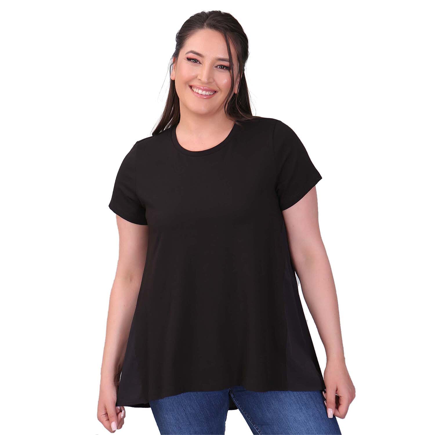 TAMSY Poplin Tunic Blouse (Size XXL,24-26) - Black