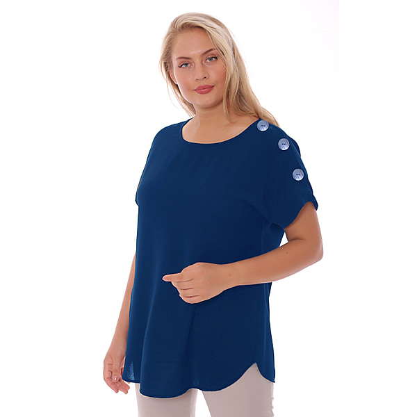 TAMSY Buttoned Short Sleeve Women's Top - Blue - 3880354 - TJC