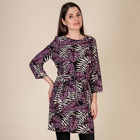 TAMSY Leaf Printed Plum Top (Size S,8-10) - Black - Purple