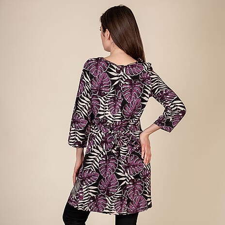 TAMSY Leaf Printed Plum Top (Size S,8-10) - Black - Purple
