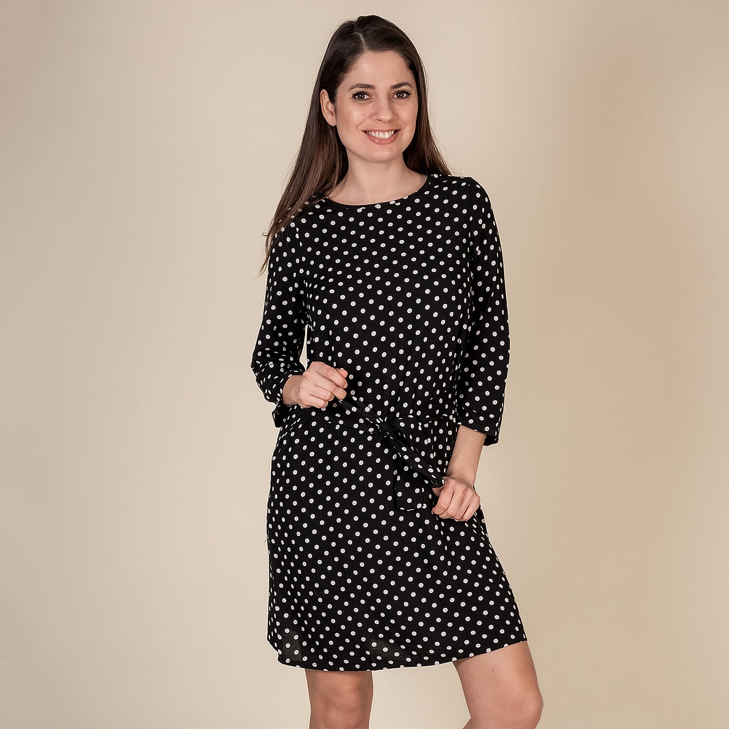 TAMSY 100% Viscose Polka Dot Pattern Dress (Size S, 8-10) - Black