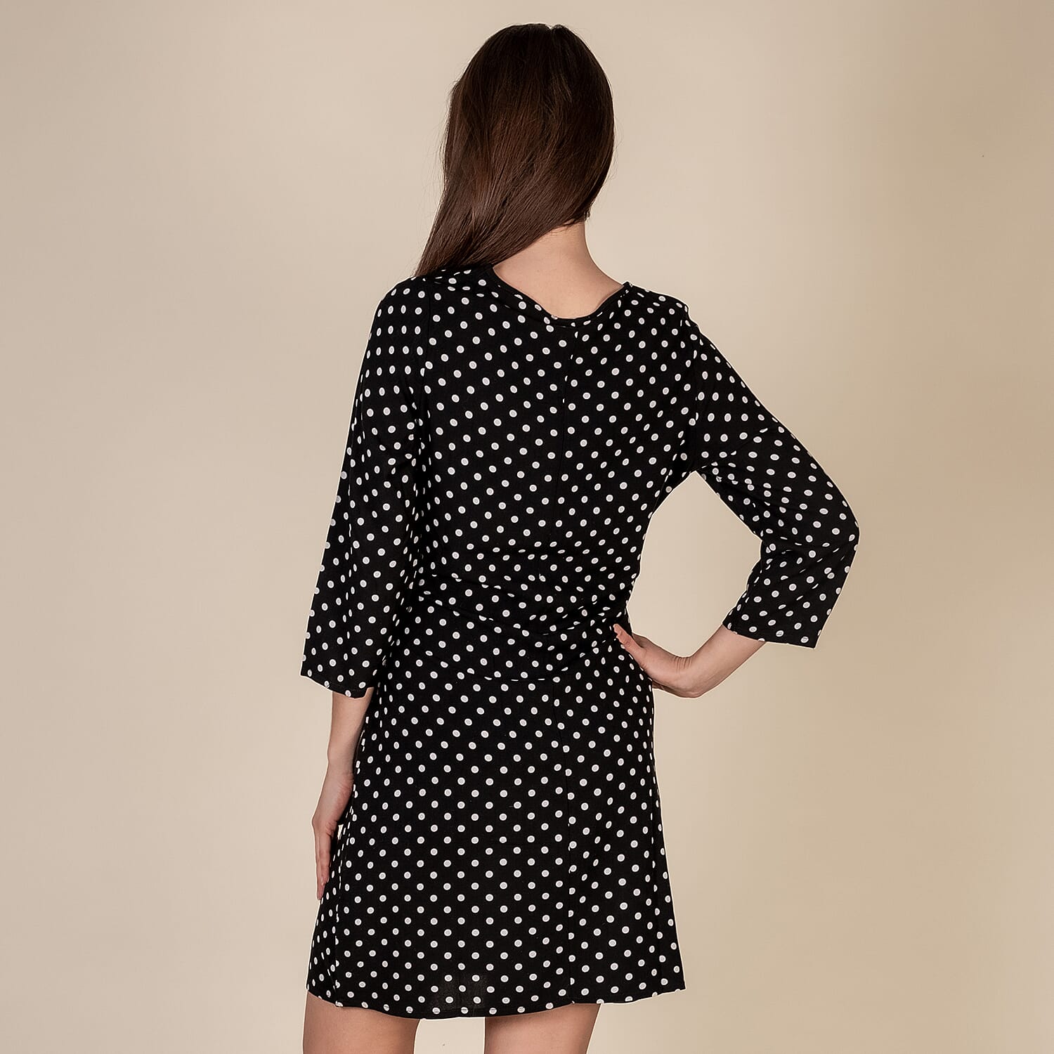 TAMSY 100% Viscose Polka Dot Pattern Dress (Size S, 8-10) - Black