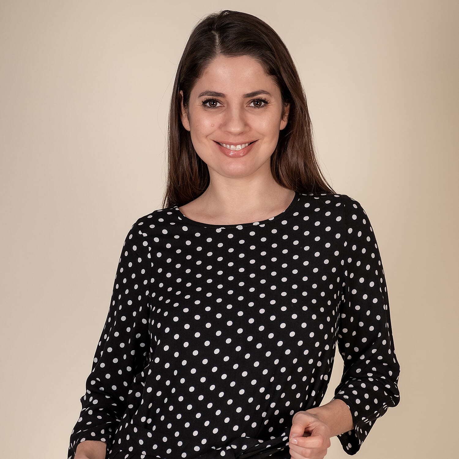 TAMSY 100% Viscose Polka Dot Pattern Dress (Size S, 8-10) - Black