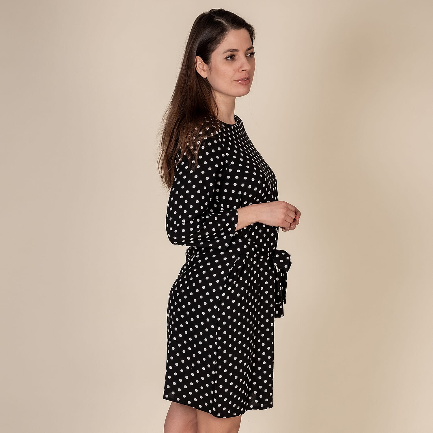 TAMSY 100% Viscose Polka Dot Pattern Dress (Size L,16-18) - Black