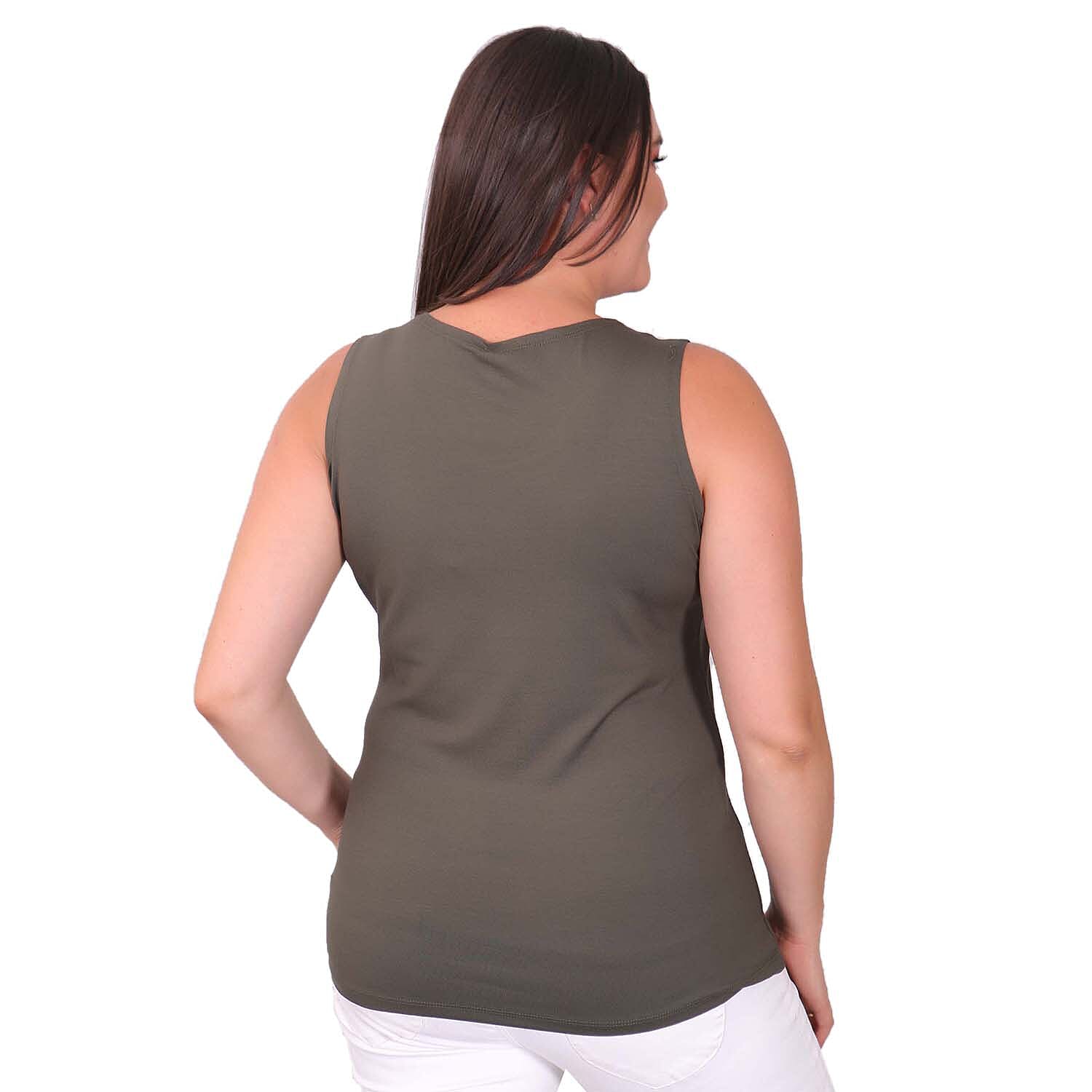 Tamsy - Scoop Neck Jersey Vest Top (Size S, 8-10) - Khaki