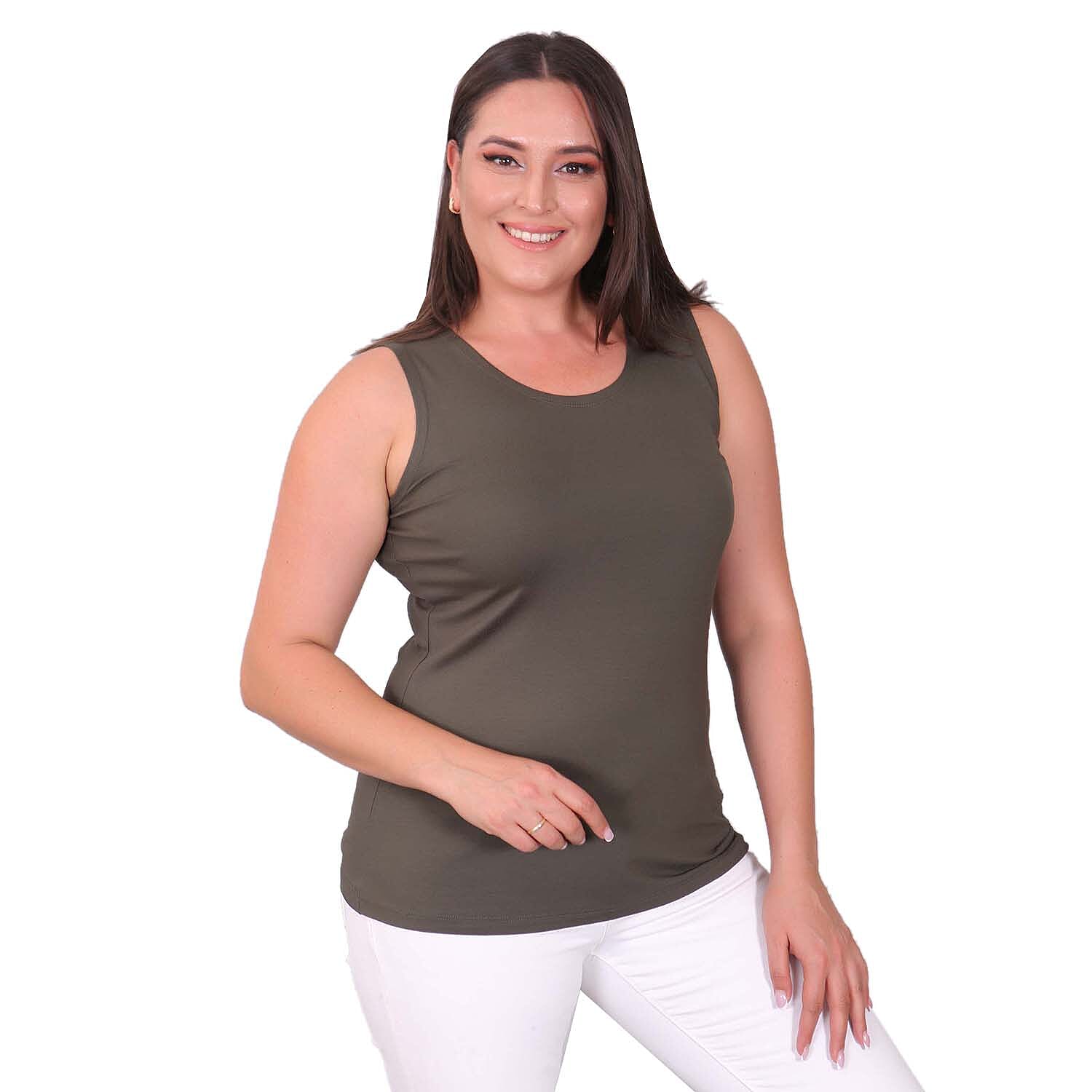 Tamsy Solid Colour Sleeveless Top (Size M, 12-14) - Khaki