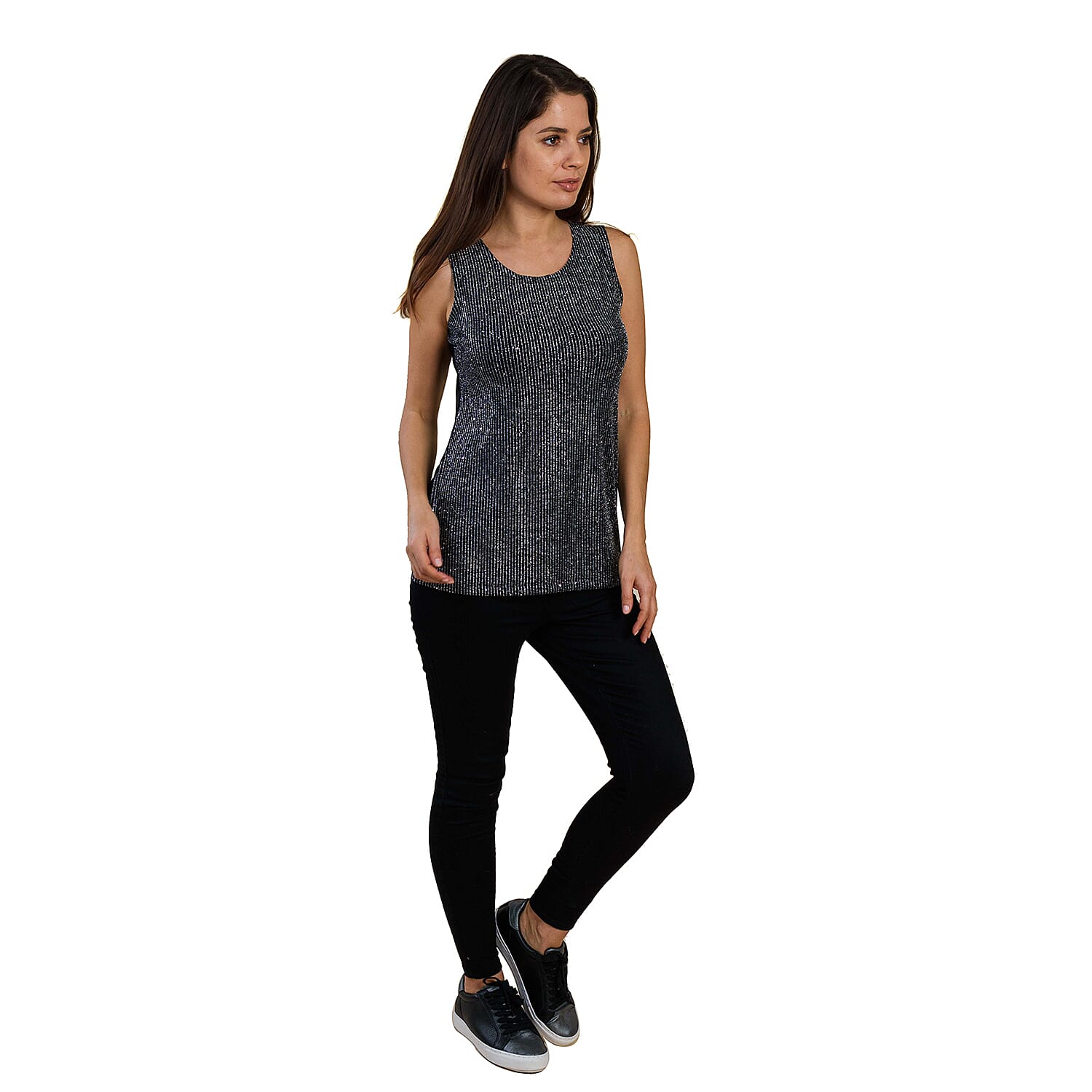 TAMSY Embellished Sleeveless Top (Size S 8-10) - Black & Silver