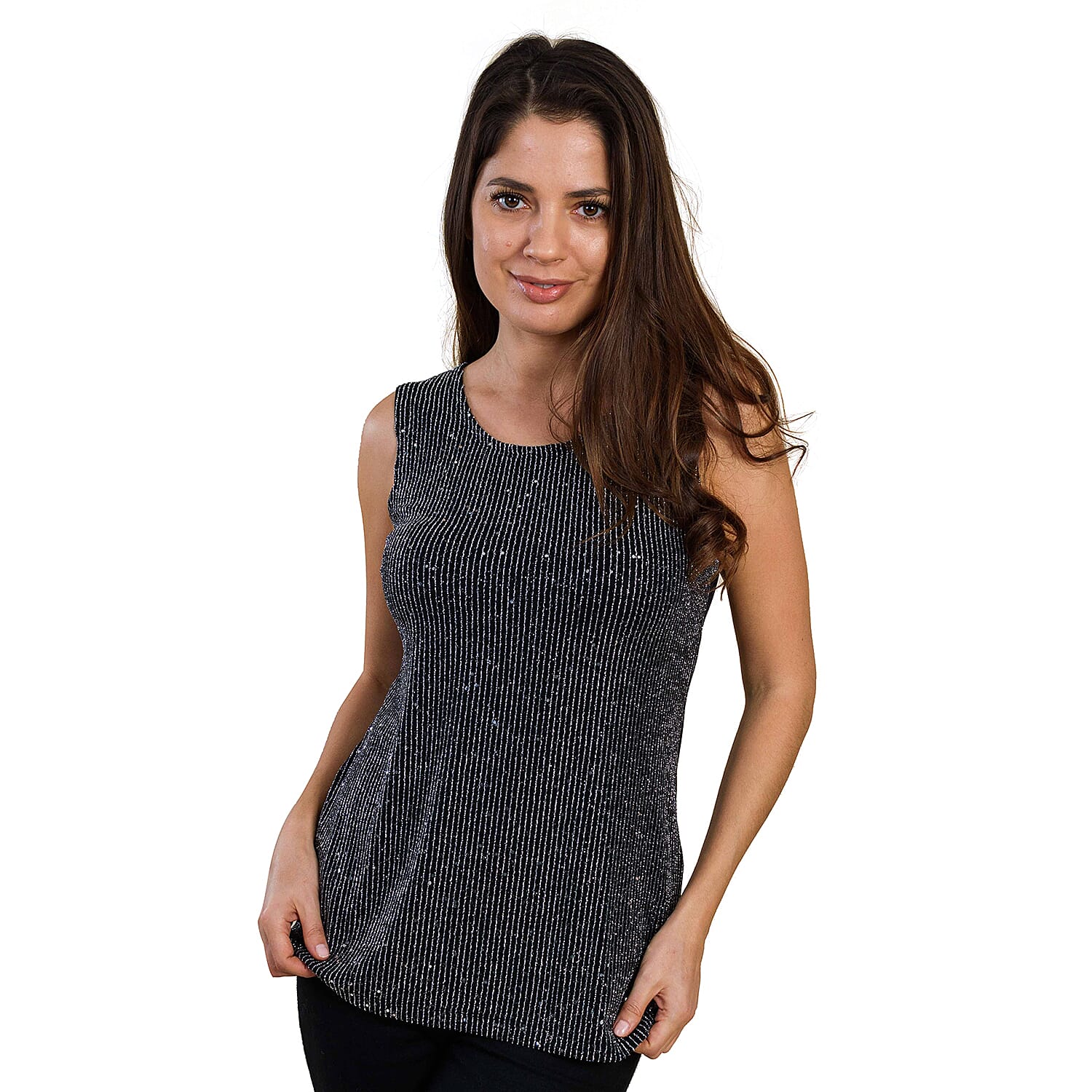 TAMSY Embellished Sleeveless Top - Black and Silver