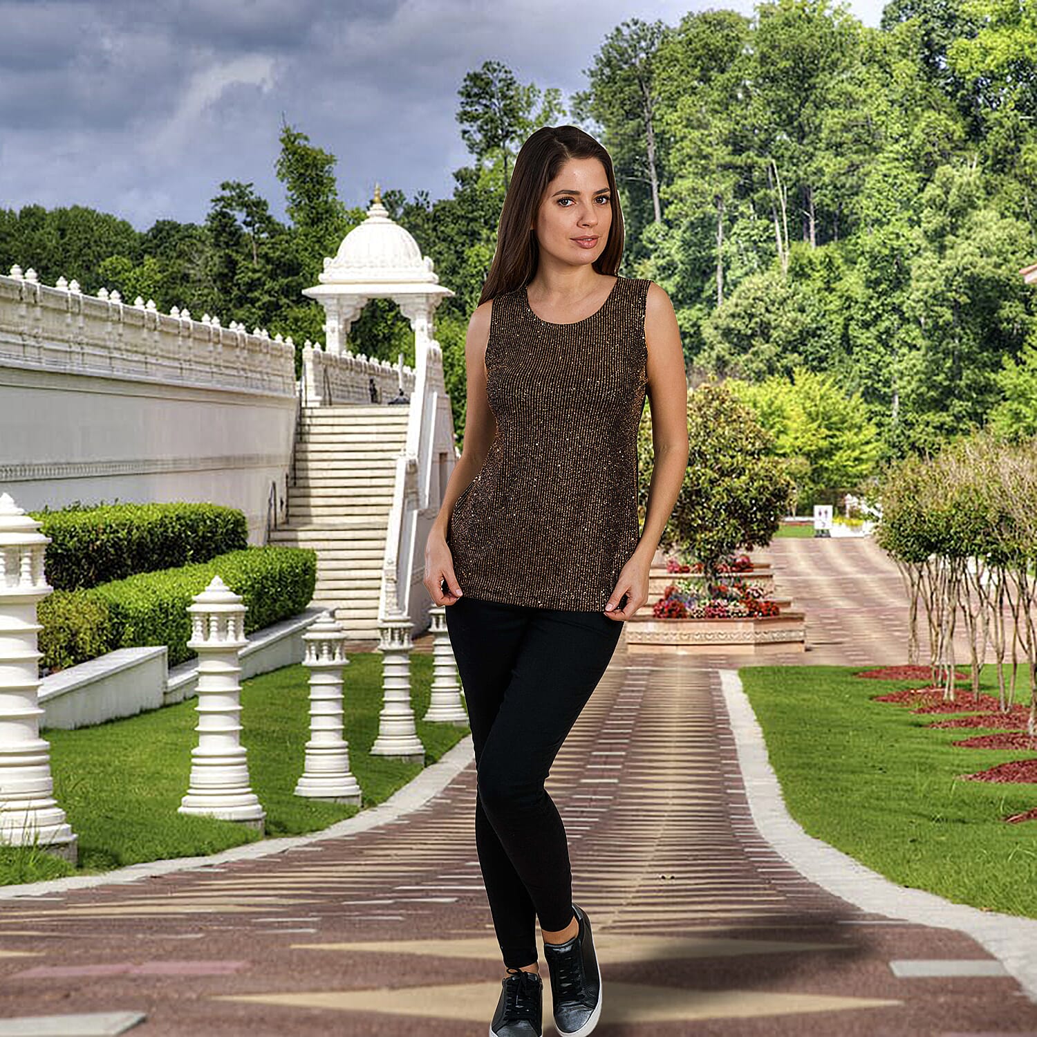 TAMSY Embellished Sleeveless Top - Black and Silver