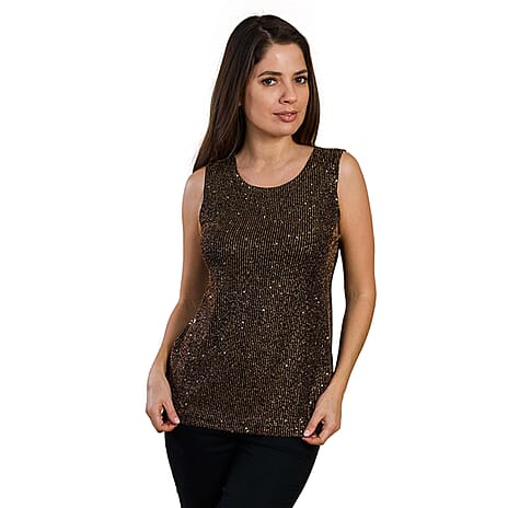 TAMSY Embellished Sleeveless Top (Size L) - Black & Golden
