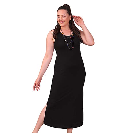 TAMSY Viscose Jersey Dress with Side Slit (Size S,8-10) - Black