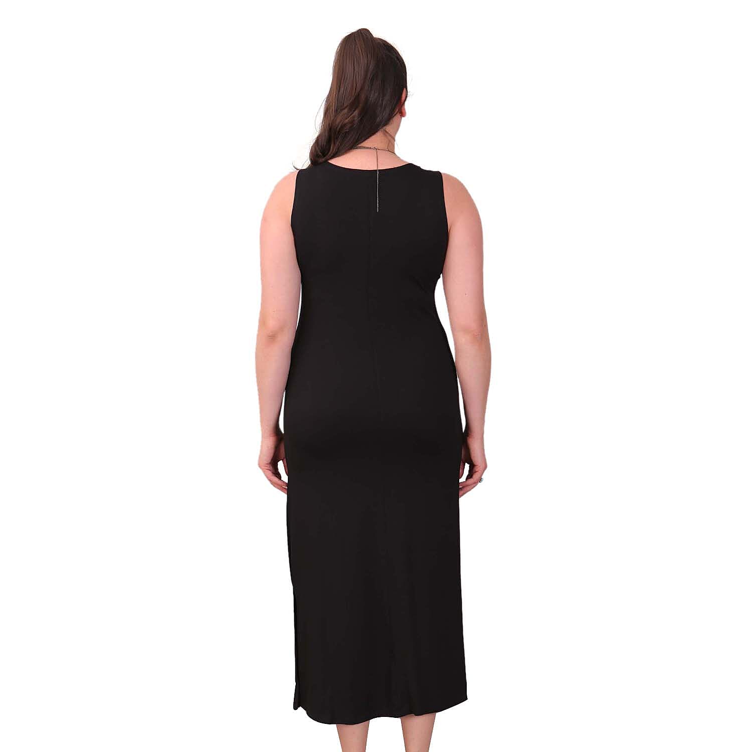 TAMSY Viscose Jersey Dress with Side Slit (Size S,8-10) - Black