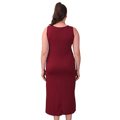 TAMSY Viscose Jersey Dress with Side Slit (Size S,8-10) - Wine Red