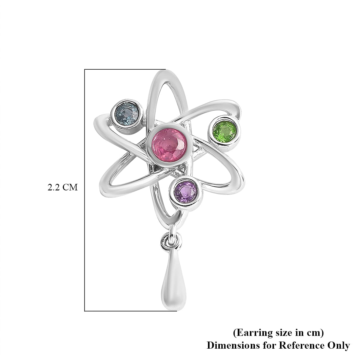 LucyQ Constellation Collection - African Ruby (FF), London Blue Topaz, Chrome Diopside and Amethyst  Dangling Earrings (with Push Back) in Rhodium Overlay Sterling Silver