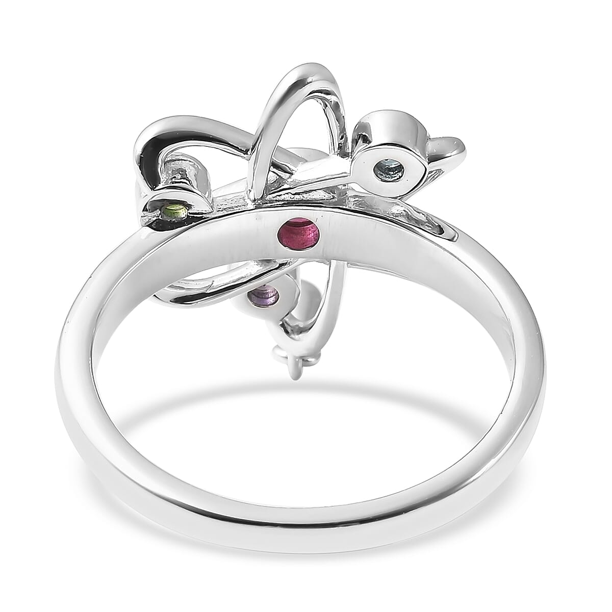LucyQ Constellation Collection - African Ruby (FF), London Blue Topaz, Chrome Diopside and Amethyst Ring in Rhodium Overlay Sterling Silver
