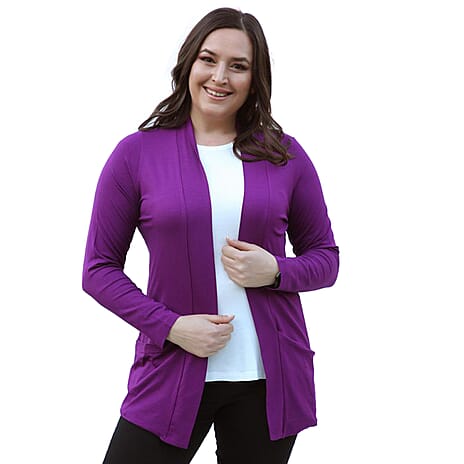 TAMSY Jersey Cardigan with Pockets (Size 14) - Purple