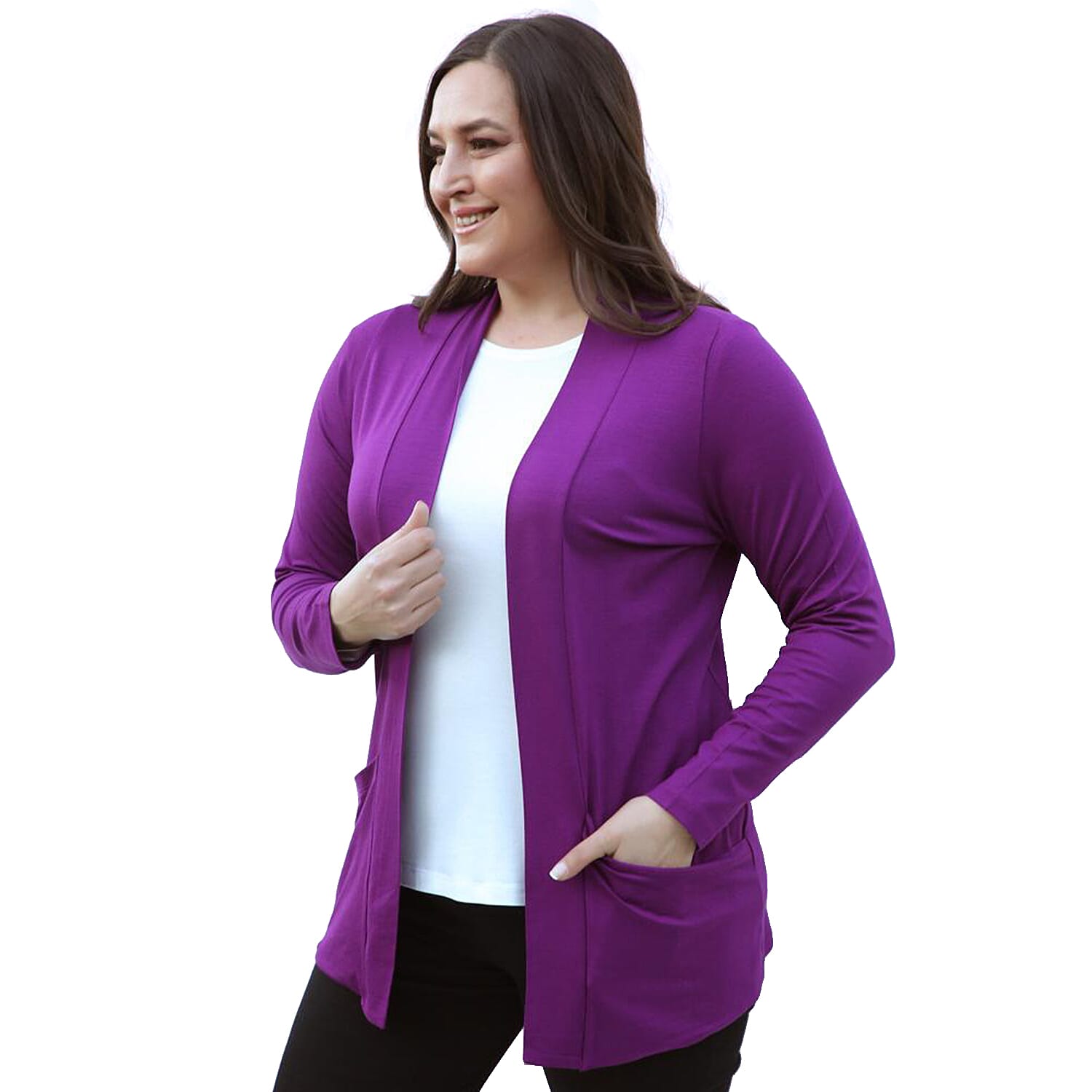 TAMSY Jersey Cardigan with Pockets (Size 14) - Purple