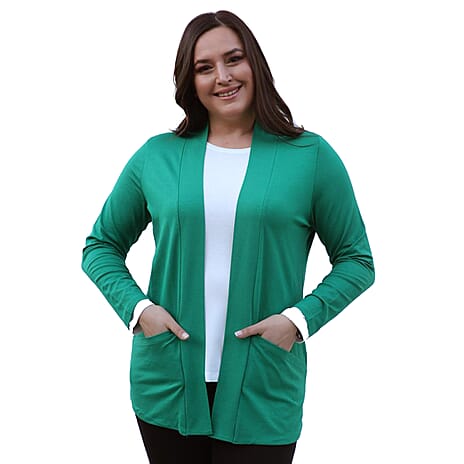 TAMSY Jersey Cardigan with Pockets (Size 14) - Green