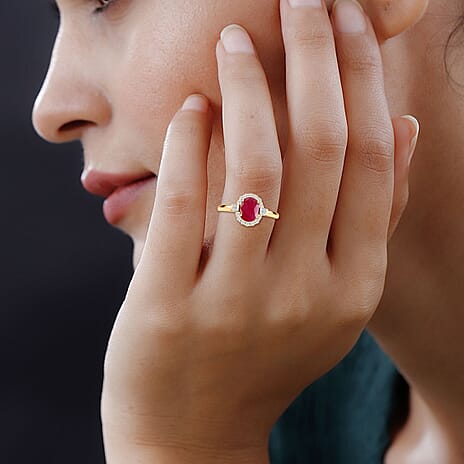 ILIANA 18K Yellow Gold AAA Ruby & Diamond (SI-G-H) Ring 1.85 Ct.