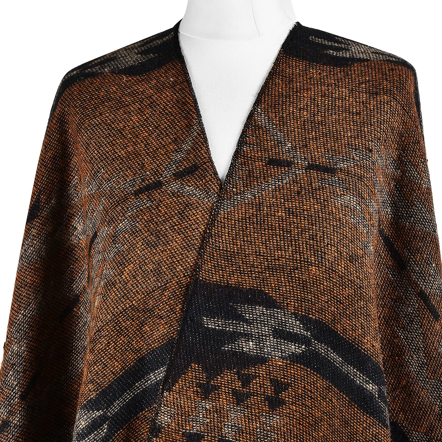 Turkish Design Jacquard Poncho (Size 160x140 cm) - Brown