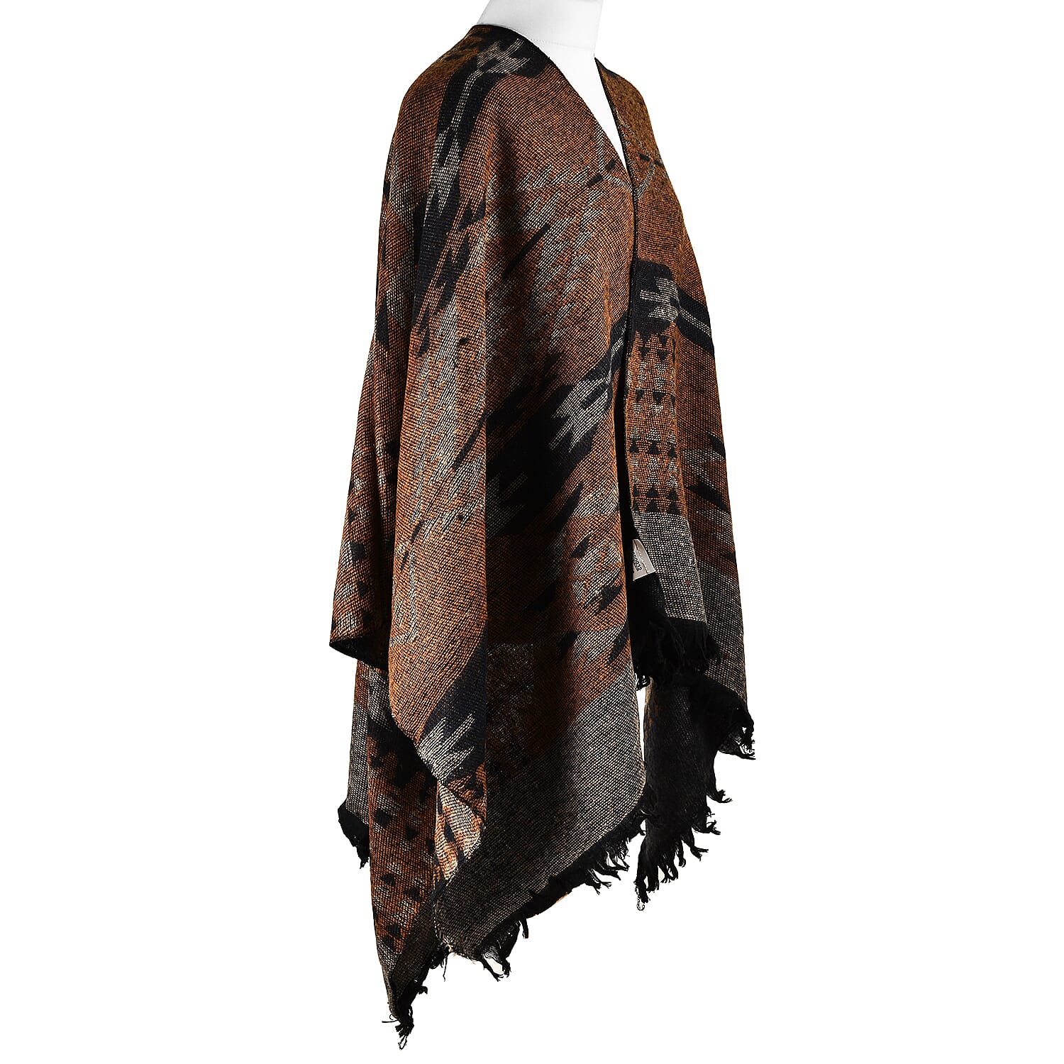 Turkish Design Jacquard Poncho (Size 160x140 cm) - Brown