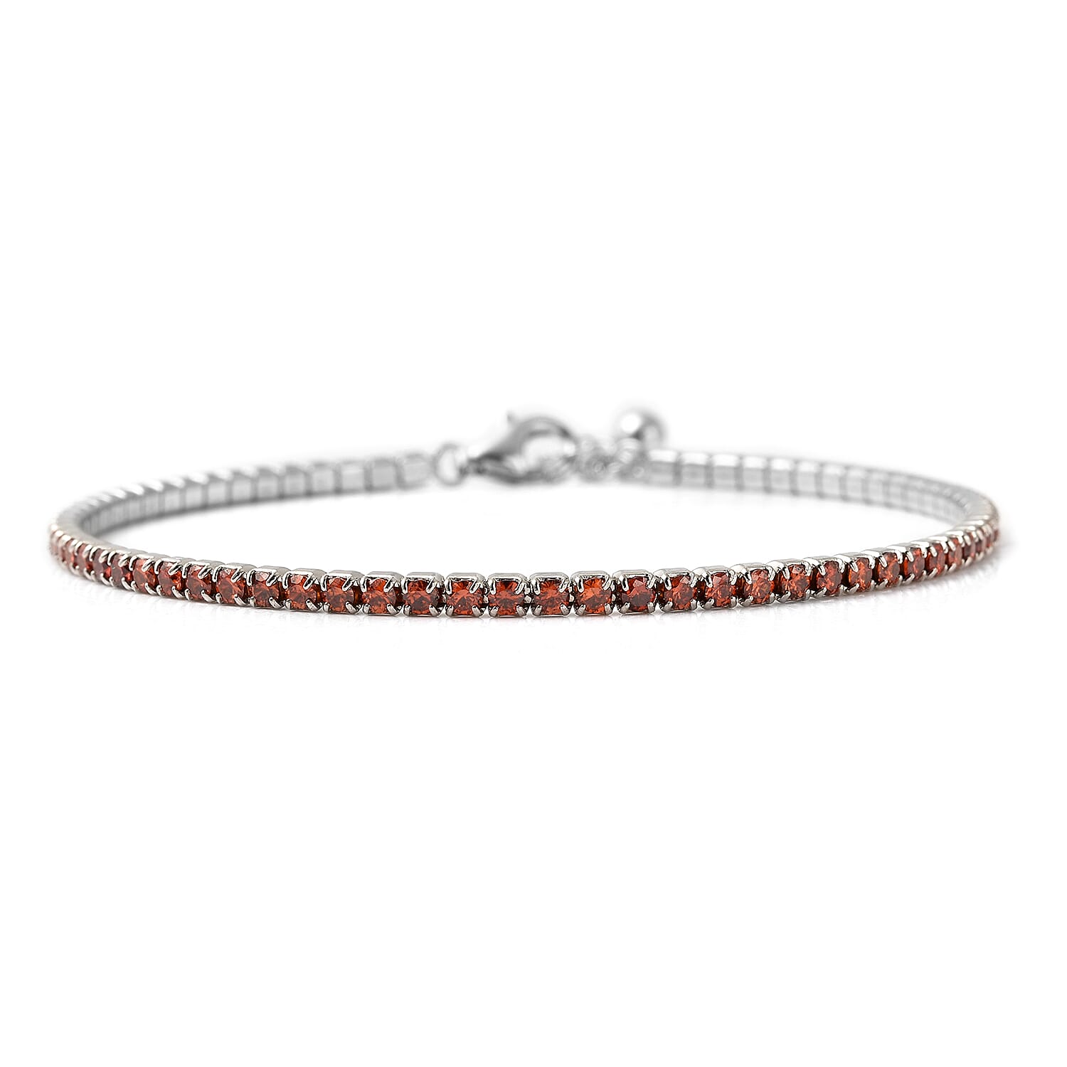 ELANZA Simulated Mozambique Garnet Bracelet (Size 7 with 1.5 inch Extender) in Rhodium Overlay Sterling Silver