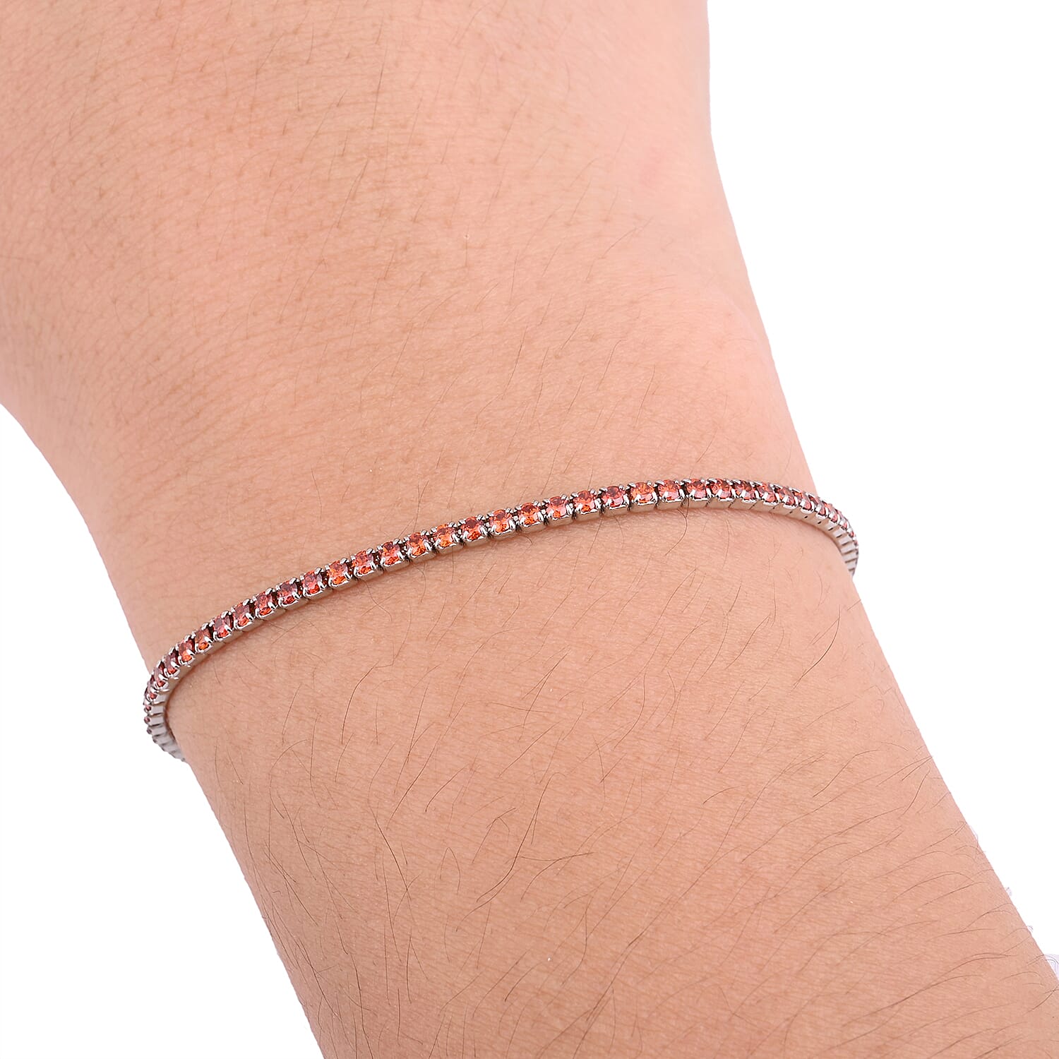 ELANZA Simulated Mozambique Garnet Bracelet (Size 7 with 1.5 inch Extender) in Rhodium Overlay Sterling Silver